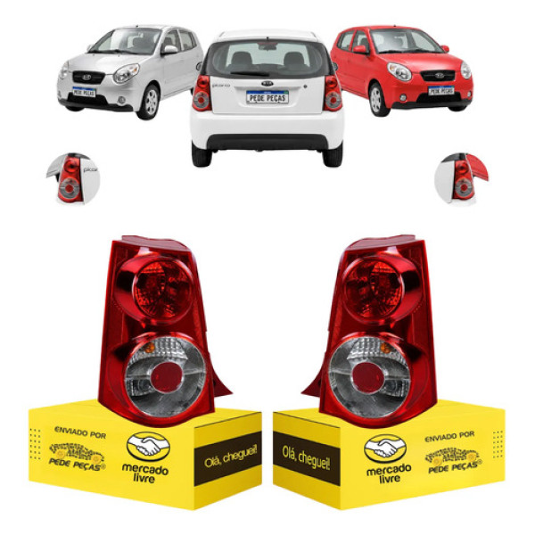 Par Lanterna Traseira Kia Picanto Ex 2008 2009 2010 2011 Ambos Lados Vermelho
