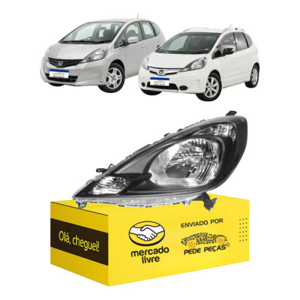 Farol Esquerdo Honda Fit 2013 2014 Elétrico Mascara Negra Esquerdo