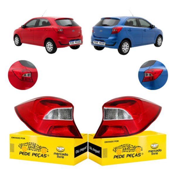 Par Lanterna Ford Ka Hatch 2019 2020 2021 Cristal Ambos Lados Vermelho Cristal