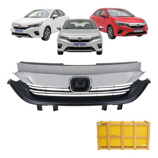 Grade Frontal Honda City 2022 A 2024 Moldura Cromada Nova Preto Cromado Fosco