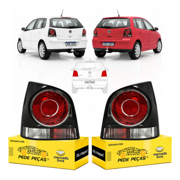 Par Lanterna Sinaleira Vw Polo Hatch 2007 08 09 A 2014 Fumê Ambos Lados Fumê