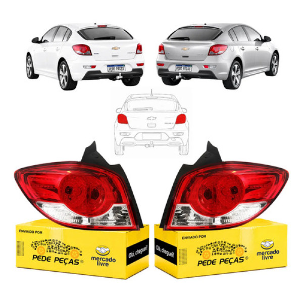Par Lanterna Chevrolet Cruze 2011 2012 2013 2014 15 16 Hatch Ambos Lados Vermelho