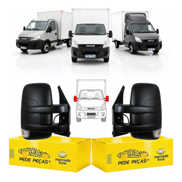 Par Retrovisor Iveco Daily 2008 09 A 2019 Braço Curto 9 Fios