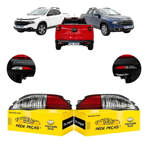 Par Refletor Lanterna Fiat Toro 2016 17 18 19 20 21 A 2025 Vermelho Cristal