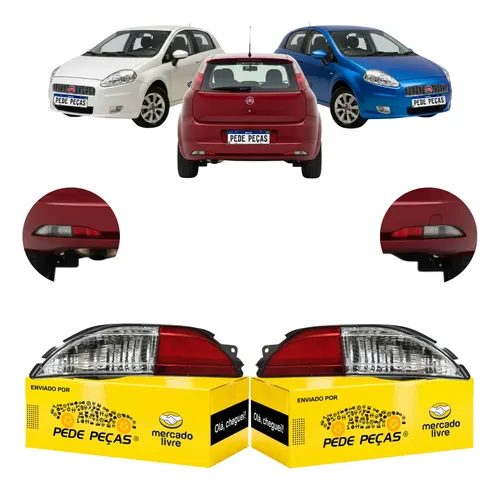 Par Refletor Lanterna Fiat Punto 2008 2009 2010 2011 2012 Vermelho Cristal