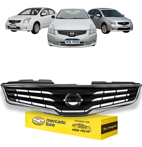 Grade Radiador Nissan Sentra 2010 A 2013 Com Moldura Cromada Preto Friso Cromado