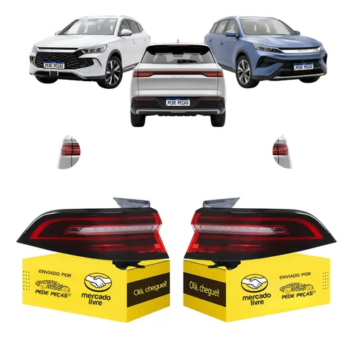 Par Lanterna Traseira Canto Byd Song Pro 2024 2025 2026 2027 Ambos Lados Vermelho/cristal