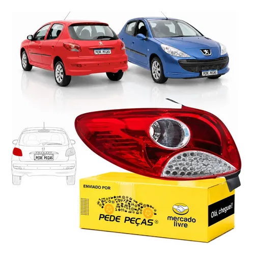 Lanterna Traseira Peugeot 207 Hatch 2008 09 10 11 A 2015 Le Esquerdo/motorista Vermelho/cristal Com Grade Cromada