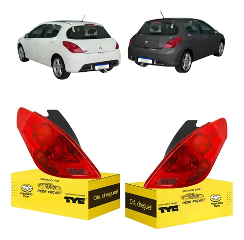 Par Lanterna Peugeot 308 Hatch 2011 A 2015 Sem Led Tyc Novo Ambos Lados Vermelho