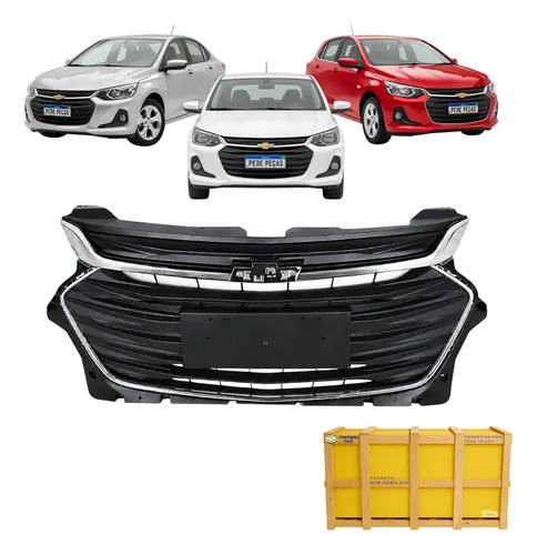 Grade Radiador Chevrolet Onix 2020 A 2025 Com Friso Cromado Preto Texturizado / Cromado