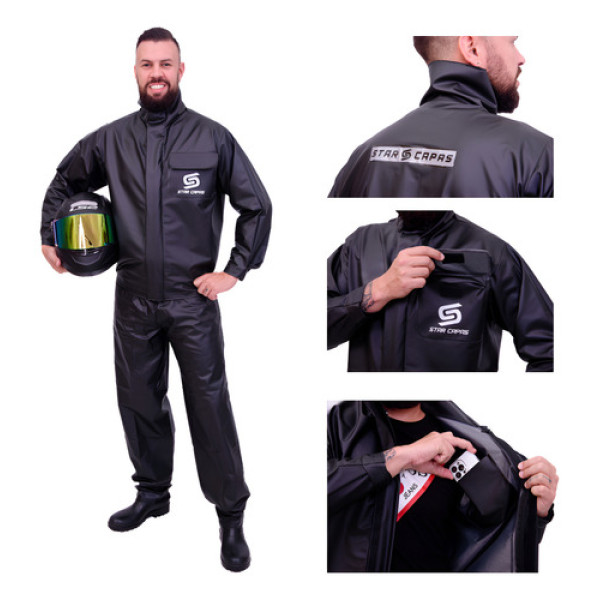 Capa De Chuva Motoqueiro Pvc Impermeável Motoboy Reforçada
