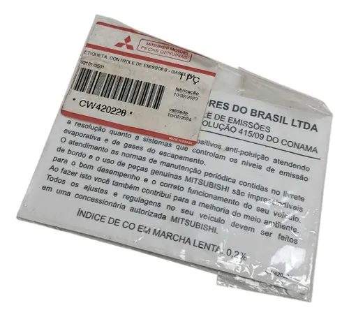 Emblema Etiqueta Adesiva Plástico Controle Emissões Gasolina Preto