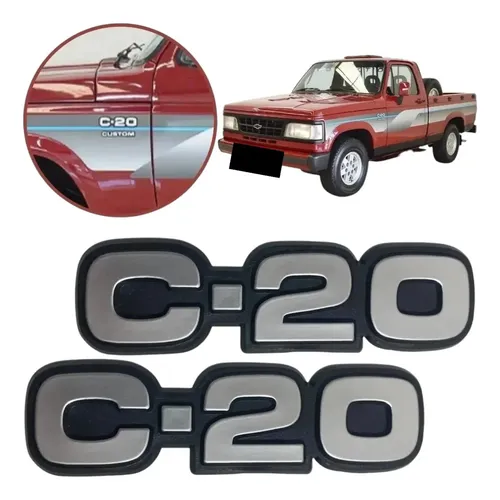 Par Emblema C-20 Do Paralama Chevrolet C20 1985 1992 De Pino Cinza