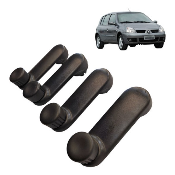  Kit Manivela Abertura Vidro Renault Clio 1.0 2008 2011 Preto