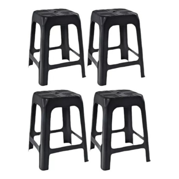 Kit 4 Banquinho De Plastico Banqueta Banco Preto 45cm Altura