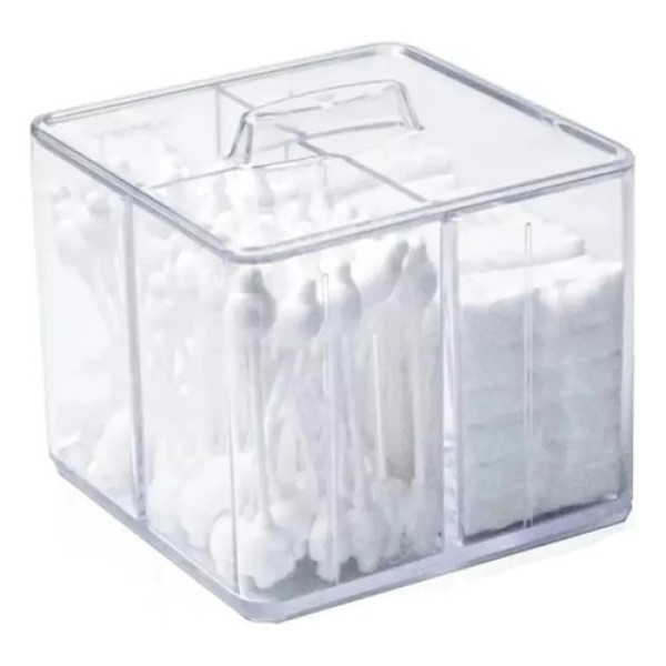 Porta Algodão Cotonete Organizador Acrílico 3 Compartimentos