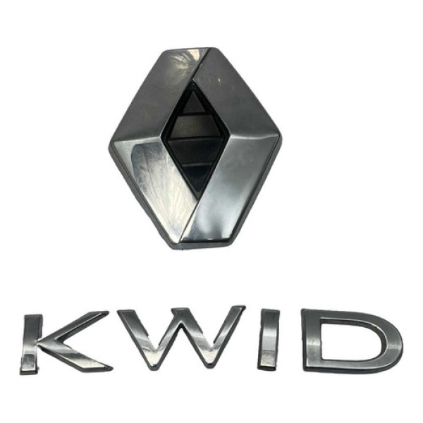 Kit Emblemas Traseiros Marca Nome Renault Kwid 2020 2022 Cinza