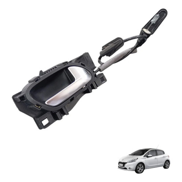 Maçaneta Interna Dianteira Direita Peugeot 208 2013 A 2019 Prateado E Preto Dianteira