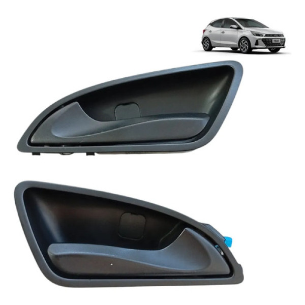 Par Puxador Maçaneta Interna Porta Hyundai Hb20 Hb20x Hb20s Preto Dianteira/traseira