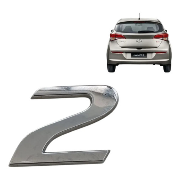 Emblema Cromado Tampa Traseira Numero 2 Hyundai Hb20 2012/19 Prata Cromado