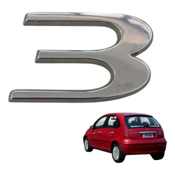 Número 3 Cromado Emblema Traseiro Citroen C3 2003 A 12 Orig Prata Cromado