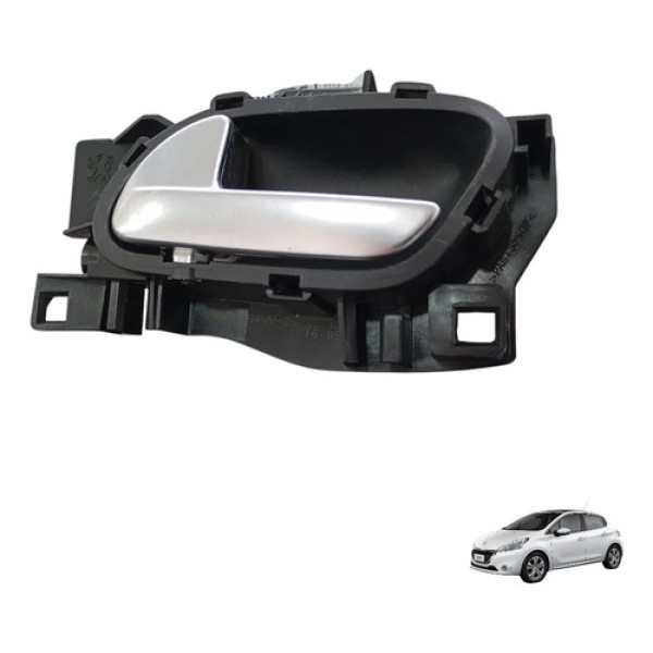 Maçaneta Interna Traseira Esquerda Peugeot 208 2013 A 2019 Prateado E Preto Traseira