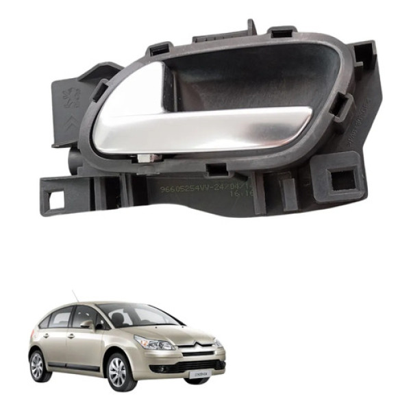 Maçaneta Interna Traseira Esquerda Citroen C4 2008 A 2017  Prateado Traseira