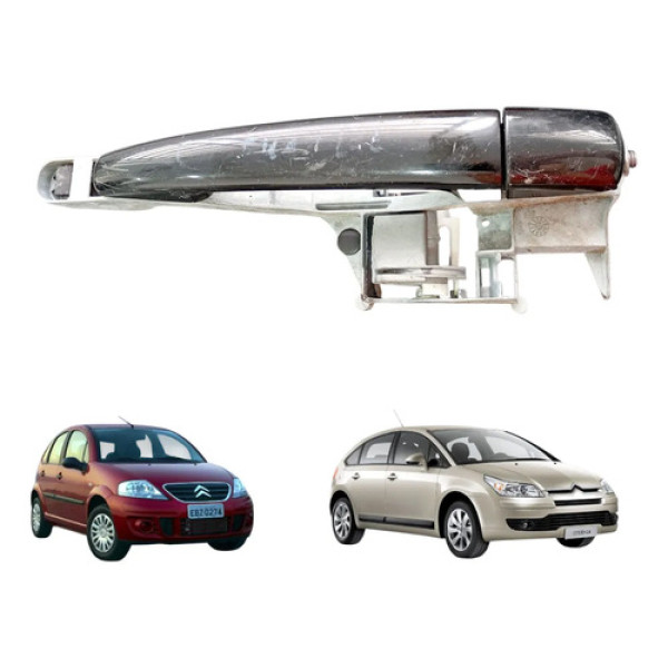 Maçaneta Externa Traseira Direita Citroen C3 C4 2003 A 2013 Preto Traseira