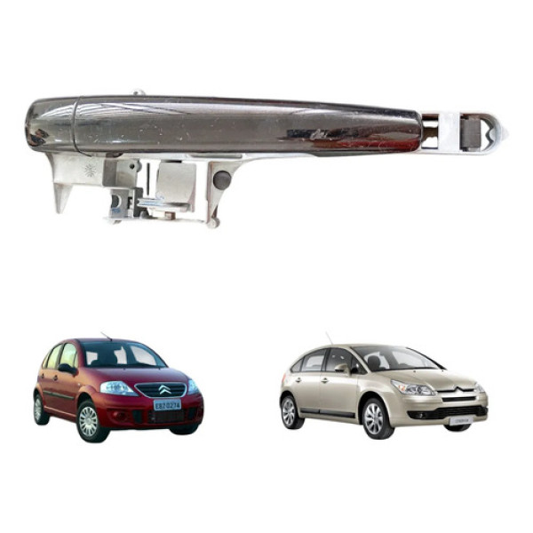 Maçaneta Externa Traseira Esquerda Citroen C3 C4 2003 A 2013 Preto Traseira