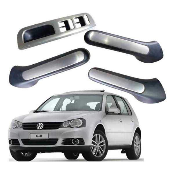 Kit Puxador Porta Aço Escovado Vw Golf Bora 2000 2014 Cromado